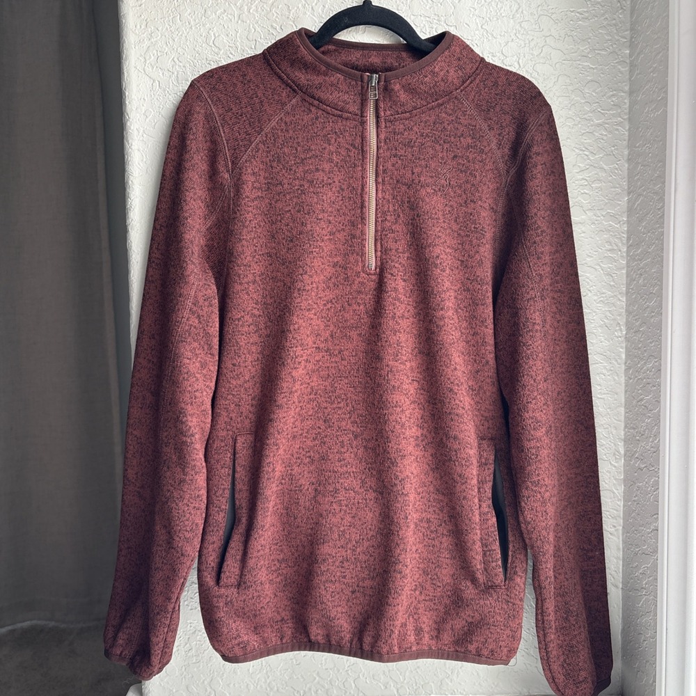 Browning Quarter Zip Mens M Pullover Burgundy Heathered Fleece‎ Buckmark Logo